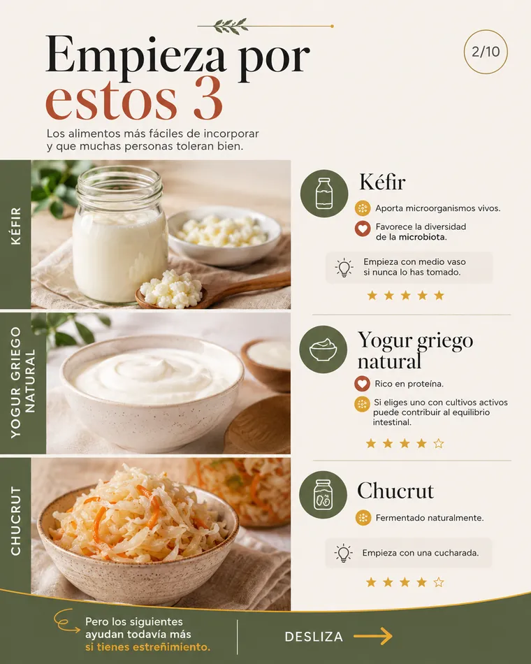 Diapositiva de un carrusel de Instagram para Raúl de Vena con ejemplos de alimentos para cuidar el tránsito intestinal